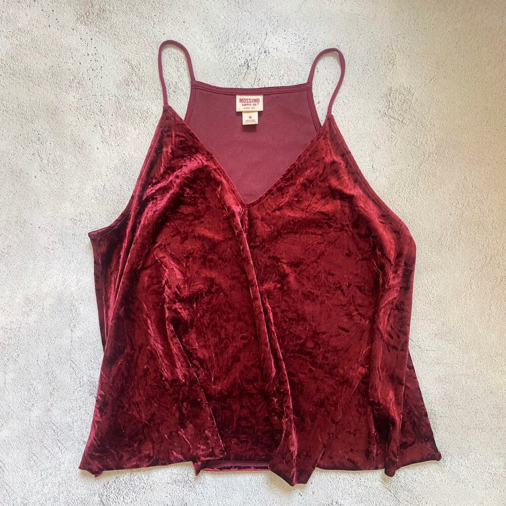 Y2K Burgundy Red Crushed Velvet Whimsigoth Holiday Layering Cami Tank Top M